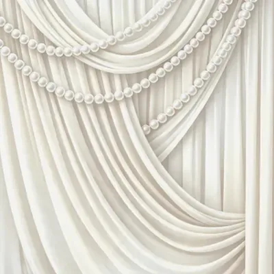 Ivory Drapes and Pearls custom photo booth backdrop, design PB-C002