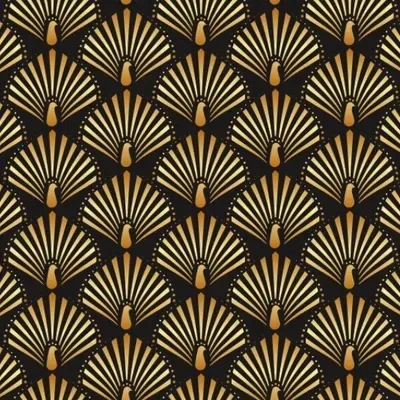 Gold Art Deco Fans custom photo booth backdrop, design PB-C024