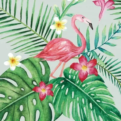 Tropical Flamingos custom photo booth backdrop, design PB-C041