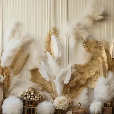 Cream Pampas Still Life custom photo booth backdrop, design PB-C046