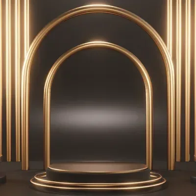 Golden Archway custom photo booth backdrop, design PB-C047