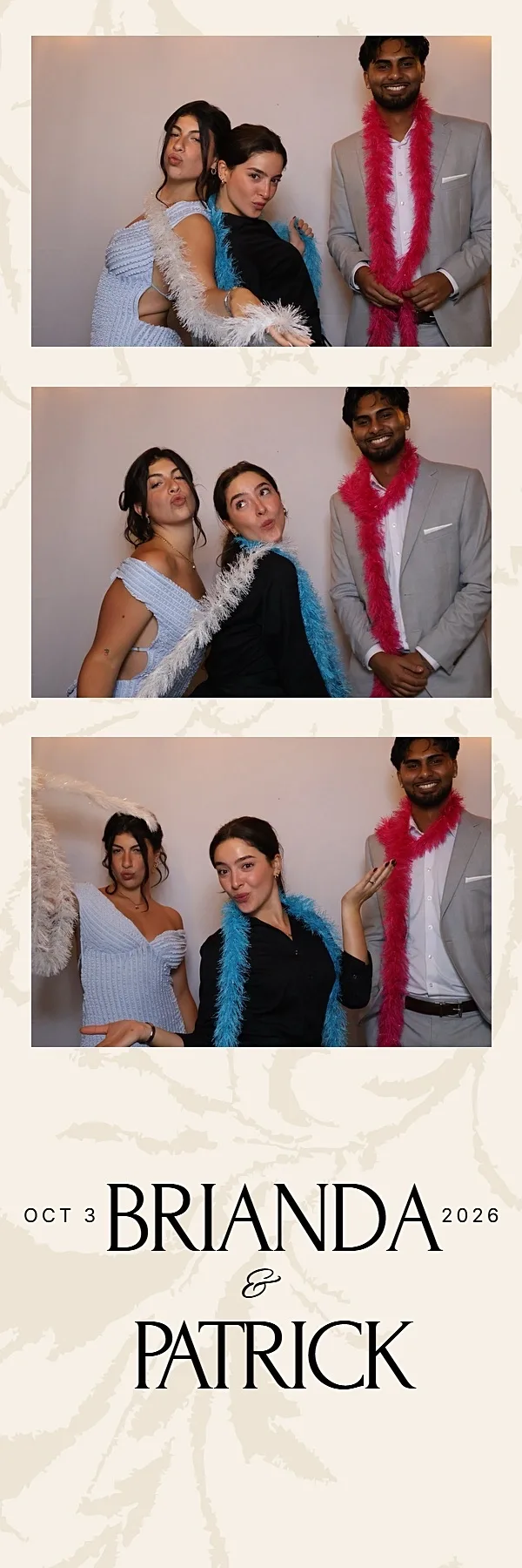 2×6 strip of two guests in feather boas from the DSLR photo booth at Baranga's on the Beach in Burlington