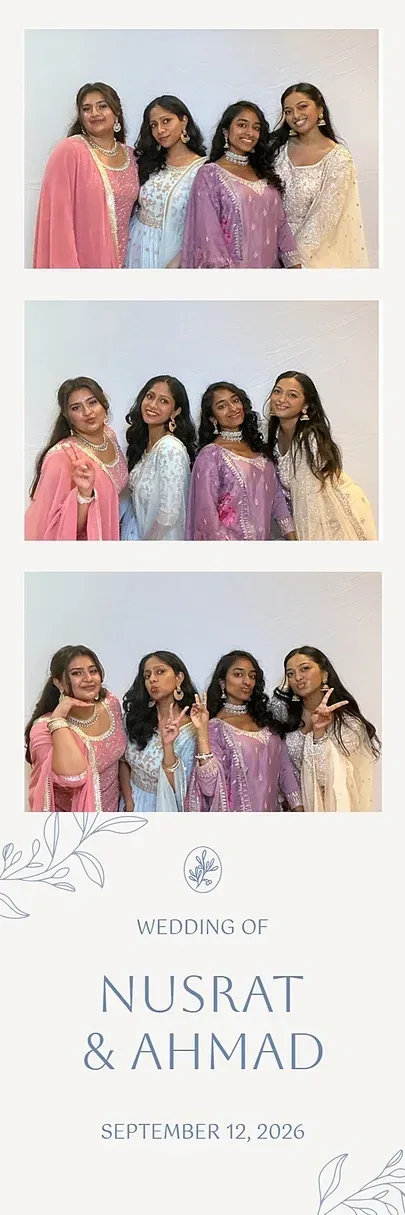 2×6 strip of four friends in bright formal wear from a self-serve photo booth at the Grand Victorian Convention Centre in Mississauga