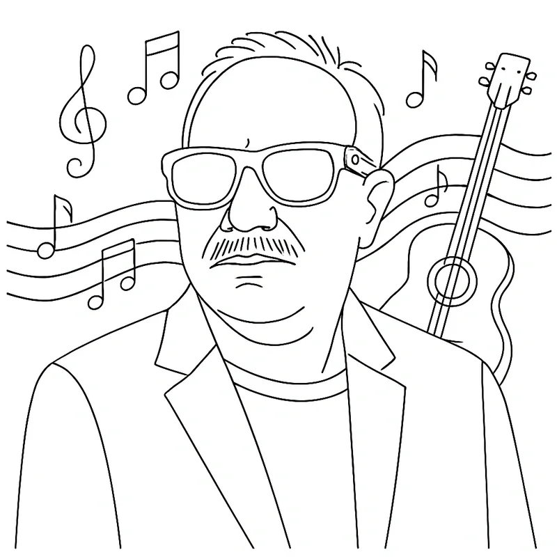Draw Bot line portrait of a guest in sunglasses with a guitar and music notes, drawn live at the JUNO Awards After Party in Hamilton
