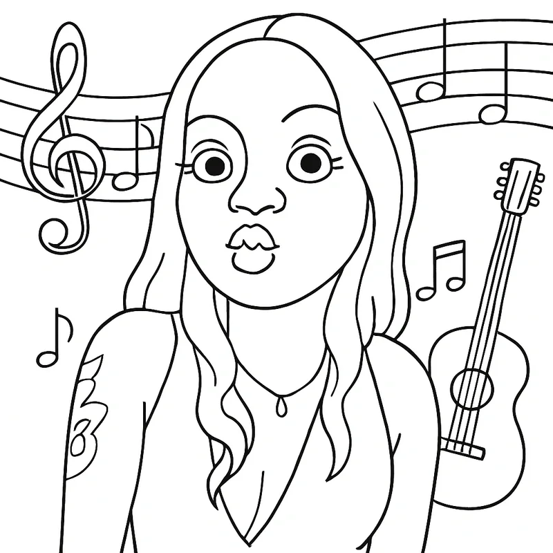 Draw Bot line portrait of a guest blowing a kiss, framed by a guitar and music notes, from the JUNO Awards After Party