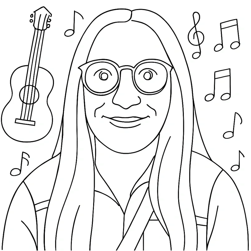 Draw Bot line portrait of a guest in round glasses beside a guitar, sketched at the JUNO Awards After Party in Hamilton