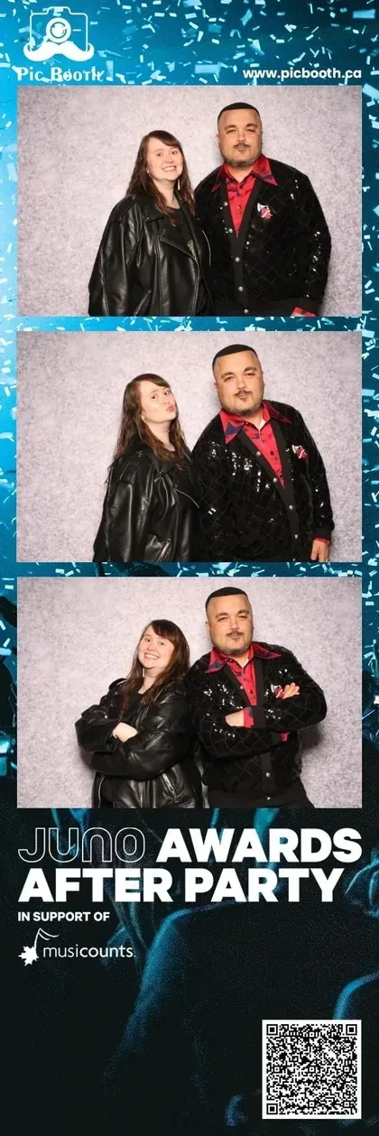 Photo strip of a couple at the JUNO Awards Official After Party with custom MusiCounts branding