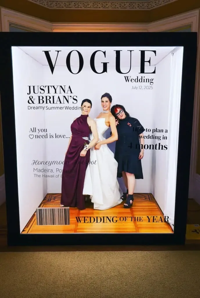 Guests on the Vogue Wedding cover inside the Magazine Booth at Niagara-on-the-Lake