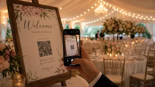 Guest scanning the Pic Booth One QR code at a wedding