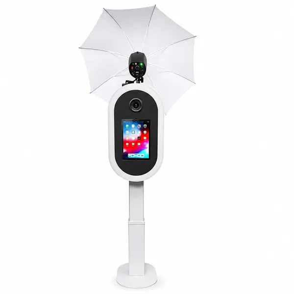 The white DSLR photo booth tower with studio lighting
