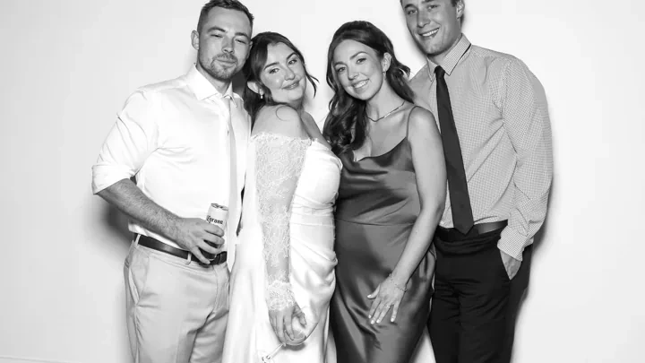 Two couples at the Magic Mirror photo booth