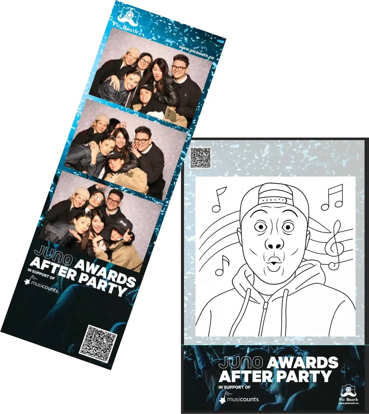 The JUNO Awards After Party photo strip and Draw Bot sketch from the Hamilton event