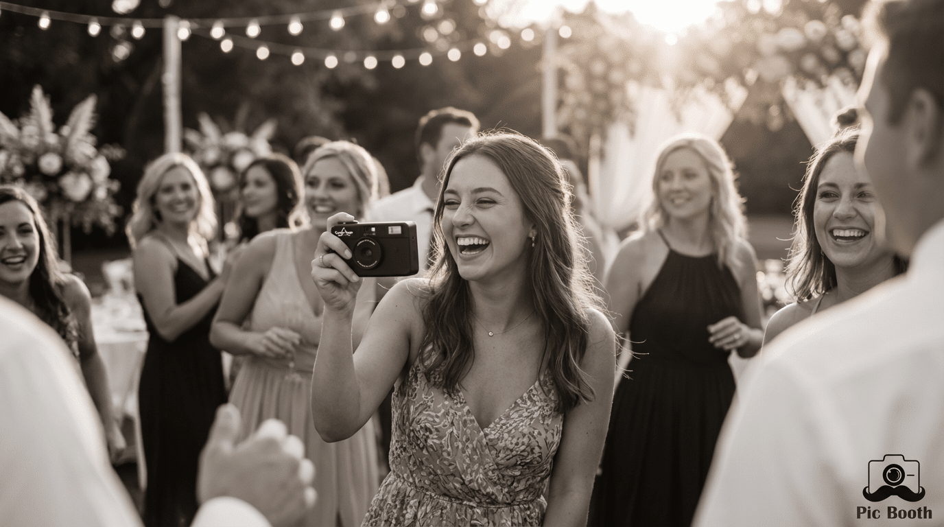 Screen-free digital camera rental for wedding guest tables — candid photo capture by Pic Booth Niagara