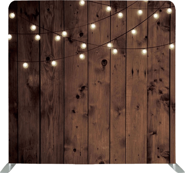 Rustic Wood & Lights photo booth backdrop