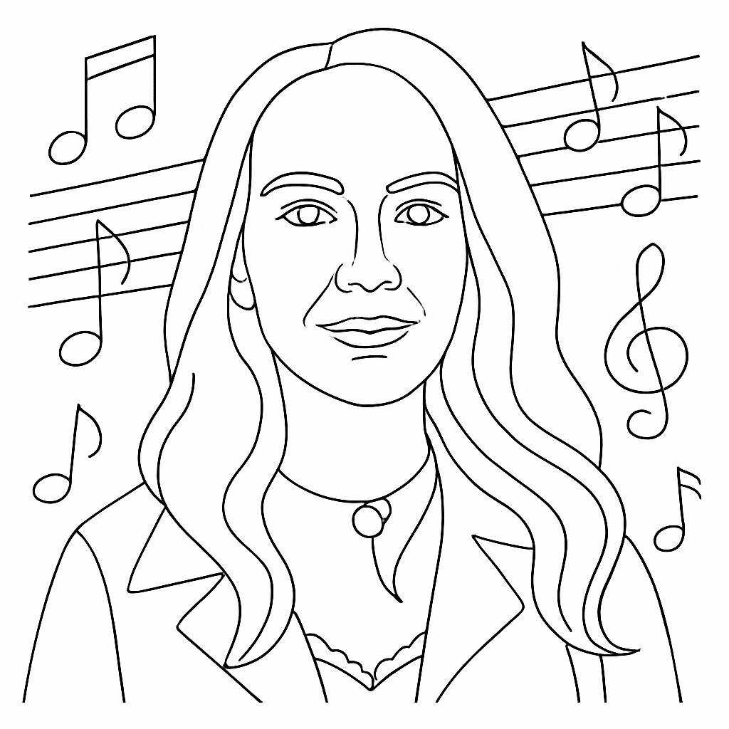 AI Draw Bot raw portrait output of female guest with music-themed background, created at JUNO Awards Official After Party in support of MusiCounts by Pic Booth