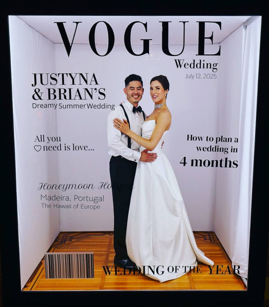 Wedding party using Magazine photo booth in Niagara