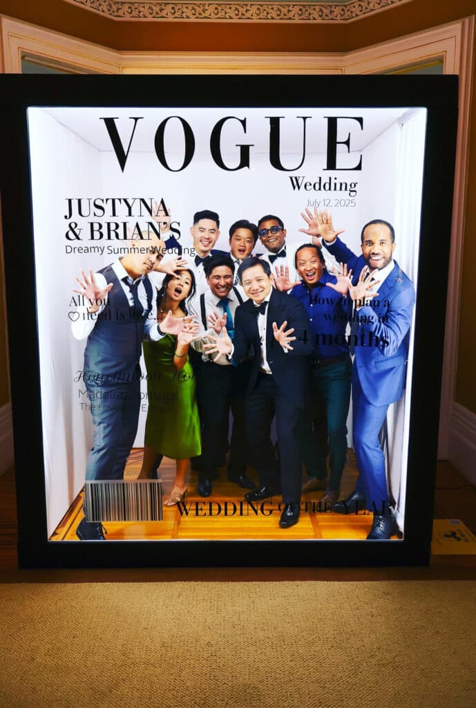 Guests as magazine cover stars at Niagara wedding reception