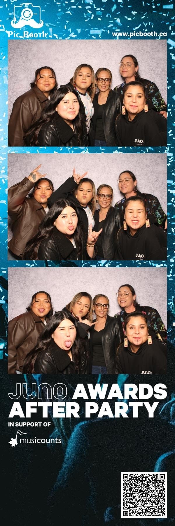 Women's group photo at JUNO Awards Official After Party captured by Pic Booth Magic Mirror with custom MusiCounts overlay