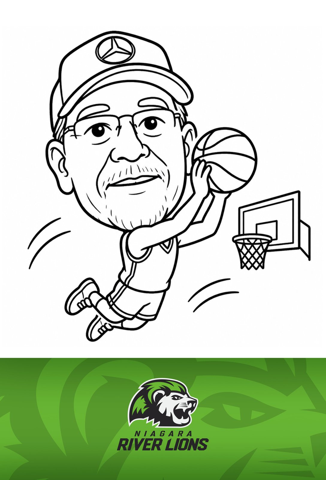 Pic Booth Draw Bot caricature of a guest dunking, Niagara River Lions branded keepsake from the home opener, St. Catharines