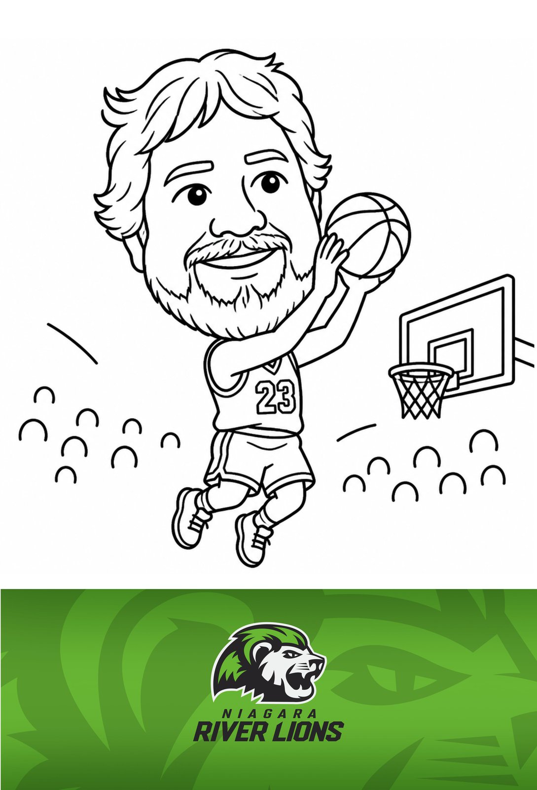 Live Draw Bot basketball caricature of a Niagara River Lions fan, custom team branding, Pic Booth at the Meridian Centre, St. Catharines