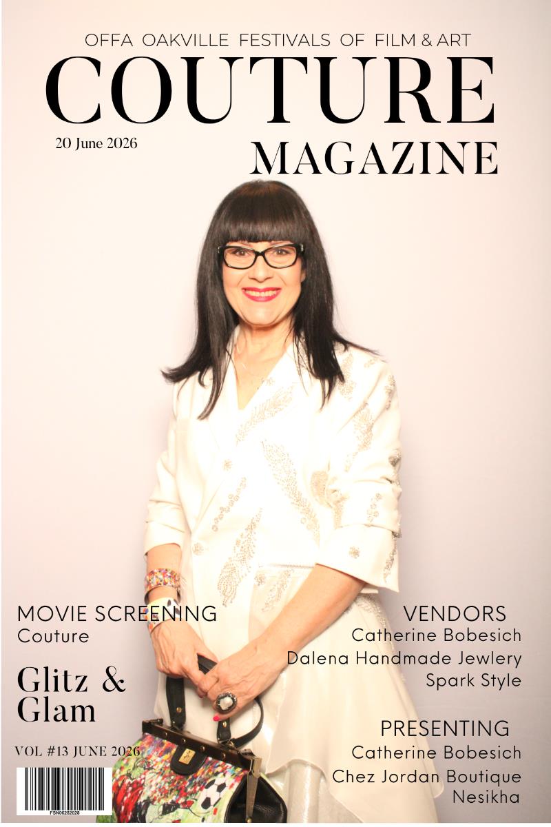 Guest posing as a magazine cover at the Pic Booth Magazine Cover photo booth — Oakville Centre for the Performing Arts