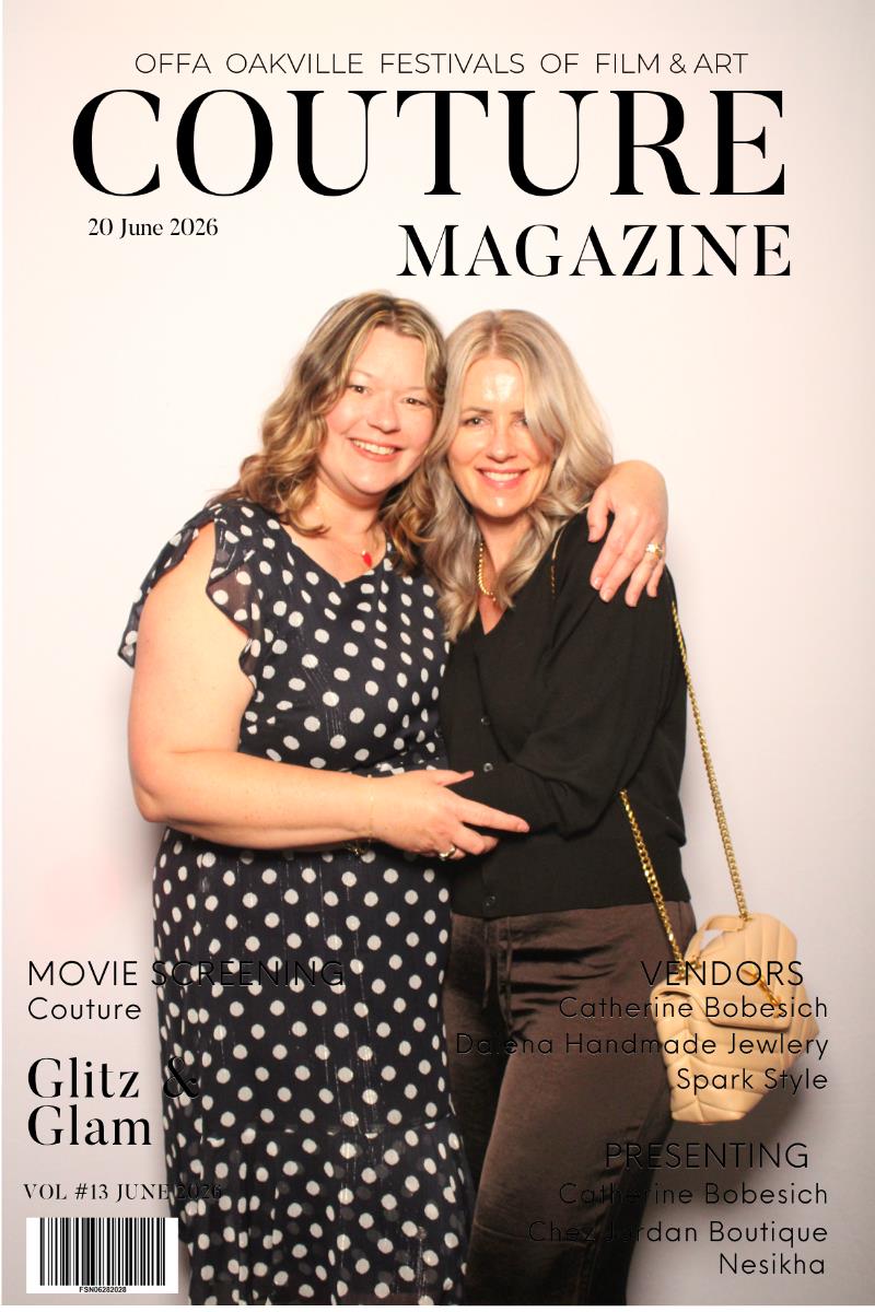 Two women posing together for a magazine cover portrait at the Pic Booth Magazine Cover activation — Oakville